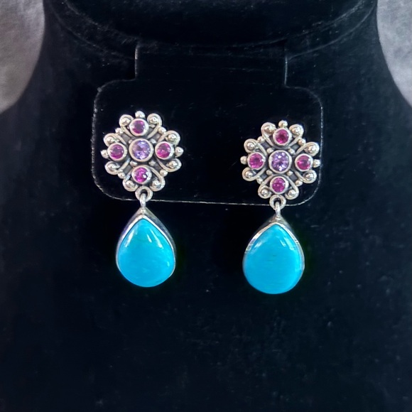 Nicky Butler Turquoise Rhodolite & Amethyst Earrings - Picture 2 of 7